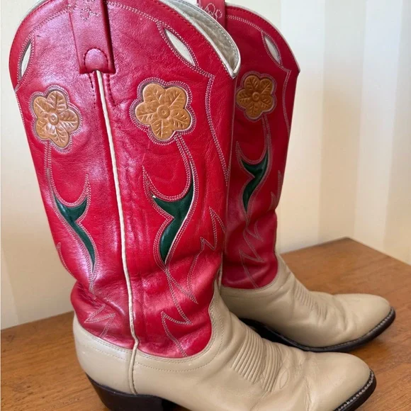 Ralph Lauren Selene Lucchese Red Western Boots 8C - Picture 3 of 15
